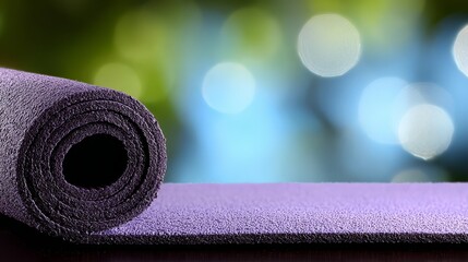 Rolled yoga mat on table fitness and wellness ready rolled mat offers convenient home fitness perfect for daily yoga