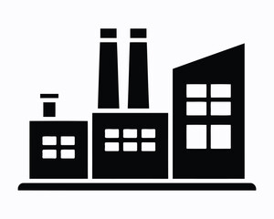 Silhouette of a Factory with Tall Smokestacks Illustration of an Industrial Building Plant and Manufacturing Site in a Simple Black and White Design