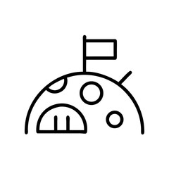 Illustration of a lunar base with a flag and crater details  