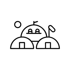 Minimalist illustration of a futuristic mars colony with structures  