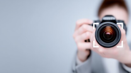 Woman taking with camera capturing memory female photographer captures image using camera outdoors