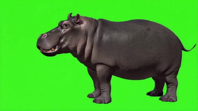 Nilpferd auf Greenscreen &ndash; Gro&szlig;es Wildtier vor Chroma Key Hintergrund f&uuml;r Compositing