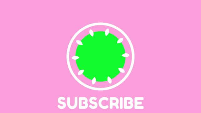 This engaging animated subscribe button features a vibrant green screen circle on a soft pink background, perfect for content creators seeking a dynamic call-to-action overlay.