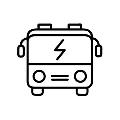 Electric bus icon with charging symbol in simple line design  