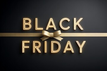 Black Friday golden typography with glowing ribbons