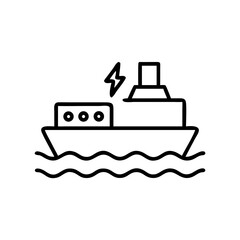 Electric ferry boat outline illustration with lightning bolt  