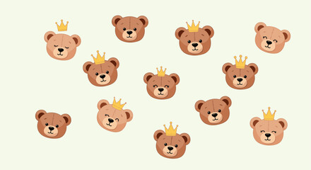 A delightful collection of adorable teddy bears wearing tiny golden crowns.