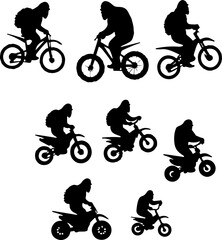 Bigfoot Riding a Bicycle Silhouette Set