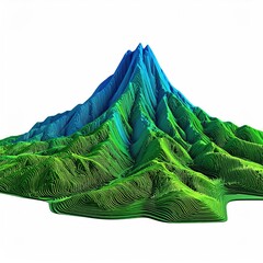 Layered terrain model peaked, green to blue