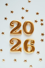 Metal numbers 2026 on a white table. Happy New Year 2026 is coming concept.