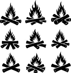 Set of Campfire and Bonfire Icons