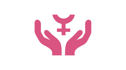 Caring hands holding a pink female gender symbol, representing women's rights, gender equality, empowerment, and support