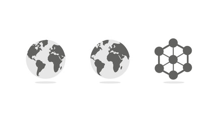 Global digital network connection concept with earth globe and linked data nodes icons on white background