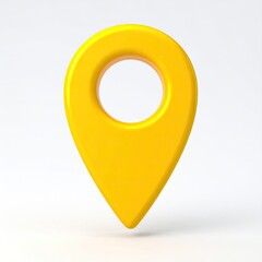 Glossy yellow location pin, 3D render on white background