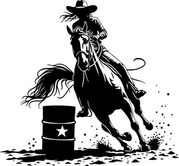 Cowgirl Barrel Racing Action