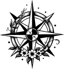 Floral Compass Rose Tattoo Design