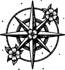 Floral Compass Rose Tattoo Design