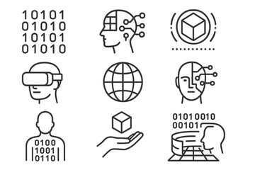 Artificial Intelligence and Digital Technology Line Icons Set