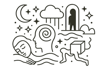 Fototapeta premium Surreal Dream and Subconscious Mind Line Art Illustration