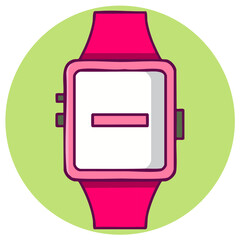 Obraz premium Digital Smartwatch with Pink Band on Green Circle Background Flat Illustration