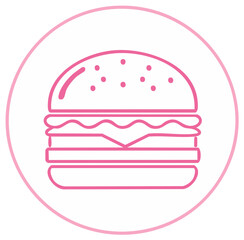 Minimalist Pink Hamburger Line Art Icon for Fast Food Menu or App