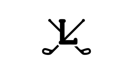 Stylized Letter L with Crossed Golf Clubs Logo Design - Minimalist Black and White Sports Graphic Element
