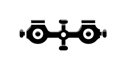 Black vector icon of an optical instrument, scientific device, or measurement tool. Abstract symbol for vision, science, precision, and research.