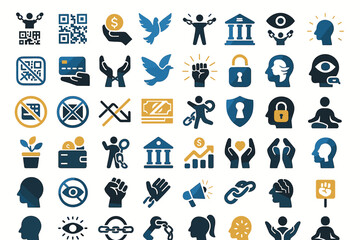 Freedom and Digital Control Icons – Social Awareness and Human Rights Concept