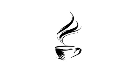 Stylized hand-drawn black coffee cup with hot steam, brush stroke design, minimalist vector illustration for cafe, beverage, or morning drink icon