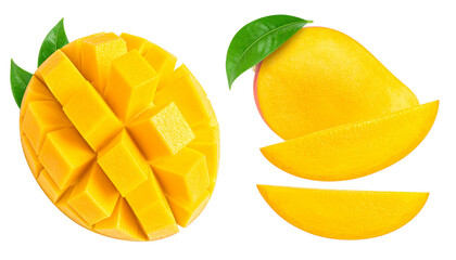Fototapeta premium Tropical Mango Slice Pair isolated on transparent background