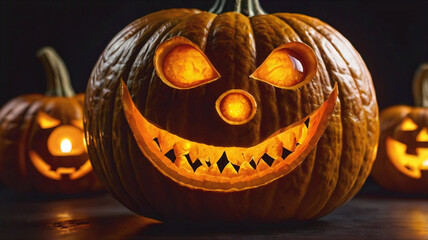 Halloween pumpkin smile and spooky eyes for party night.