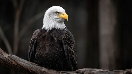Obraz premium Majestic Bald Eagle Perched on Branch in Natural Habitat