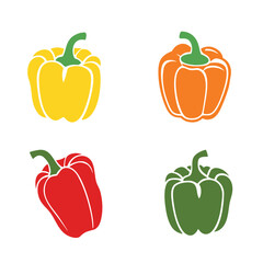 Four colorful bell peppers yellow orange red green isolated on white background capsicum vegetable