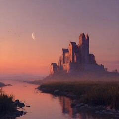 Obraz premium Medieval Castle at Sunrise