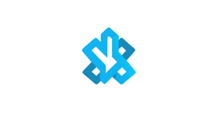 Obraz premium Modern abstract blue geometric symbol design. Intertwined shapes creating a unique digital business icon, corporate identity, or tech logo concept.