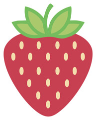 Fototapeta premium Sweet ripe red strawberry fruit illustration with vibrant green leaves and yellow seeds