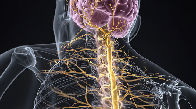 Human nervous system brain and spinal cord medical animation on black 4k uhd video