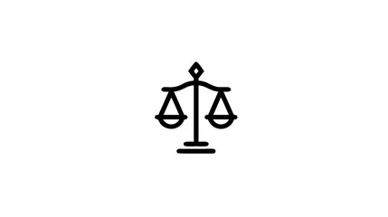 Black outline icon of a classic balance scale, symbolizing justice, law, equality, and ethical decision-making. Simple legal system graphic.
