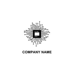 Fototapeta premium Black and White Microchip Logo Design for Technology Company Branding.