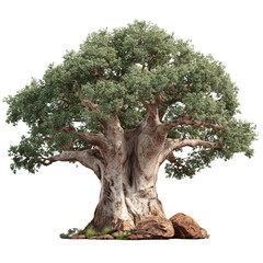 Realistic baobab tree with thick trunk majestic african flora isolated detail