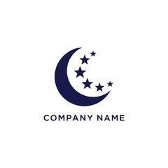 Crescent Moon and Stars Logo Design for Nighttime or Celestial Theme.
