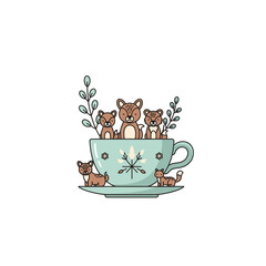 Cute Cartoon Squirrels in a Teacup Illustration.