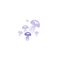 Delicate Purple Jellyfish Cluster Floating in Serene Ocean Waters.