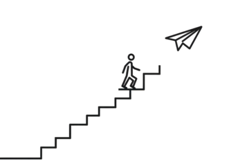 Silhouette Person Walking Up Stairs Towards Paper Airplane