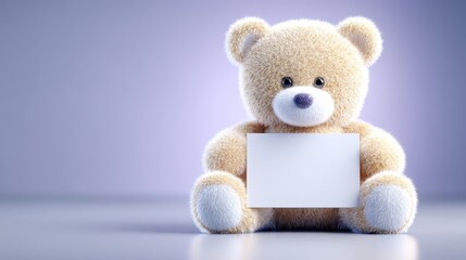 Teddy bear holding blank sign ready for your message cute plush bear with blank sign ready for custom text