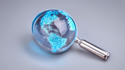 Magnified glass globe with world map explore earth s beauty detailed view of blue and white world map on glass globe