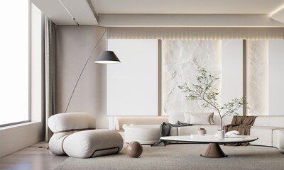 Minimalist Modern Living Room Interior with Cozy Sofa and Elegant Decoration