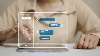 AI Chat Interface on Tablet with Floating UI