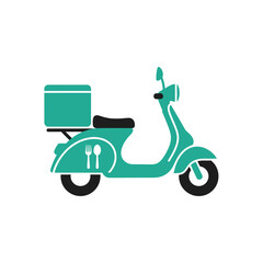 Teal Delivery Scooter with Food Box and Cutlery Icon.