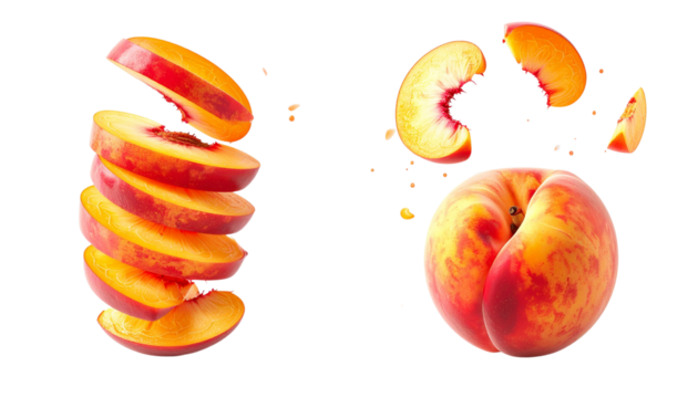  Juicy Peach Fruit Variations Collection isolated on transparent background